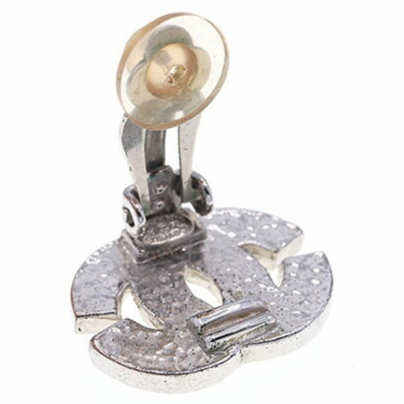 Chanel Earrings Coco Mark Silver Clear Metal Rhinestone 01P 2001 Model Ladies... - Picture 6 of 8